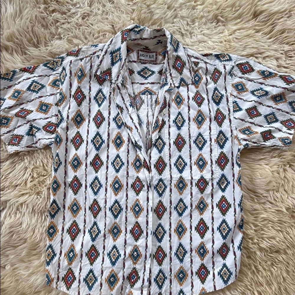 Anchor Blue Geometric Pattern Men's Shirt